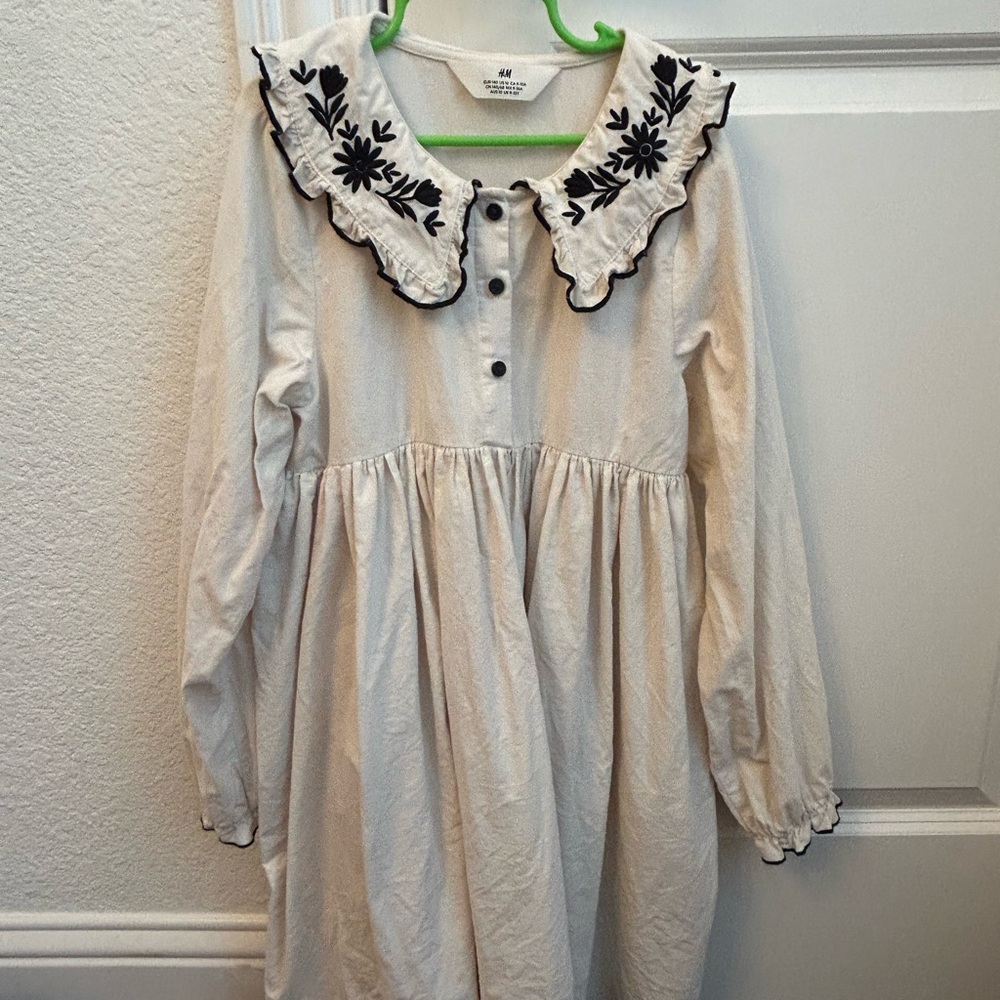 H&M Ivory Dress with Black Embroidery